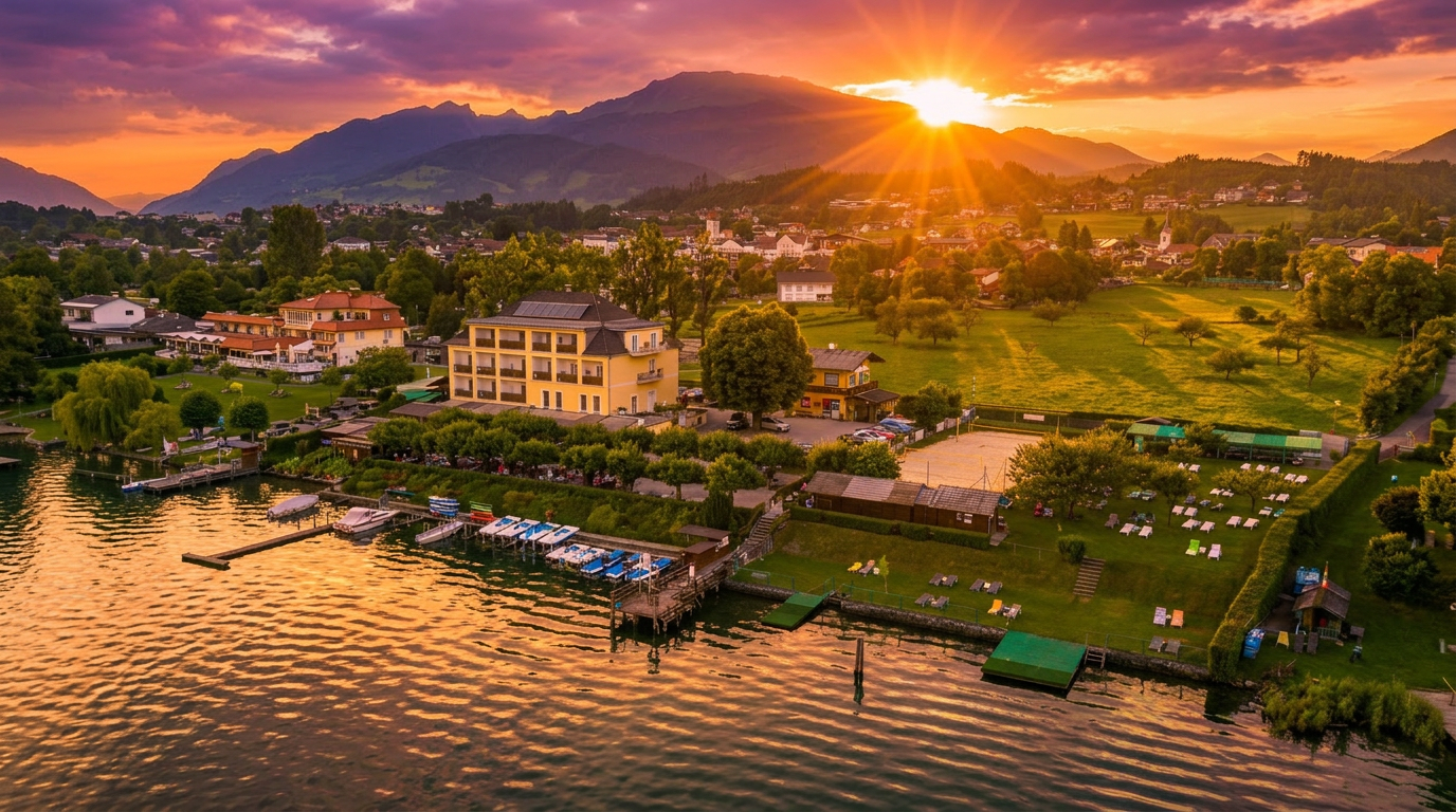 Strandhotel Pichler am Millstätter See im Sonnenuntergang